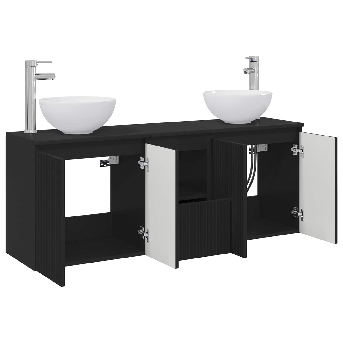 Baderomsskapsett 3 stk. Svart 49,5 x 35 x 63 cm Konstruert tre