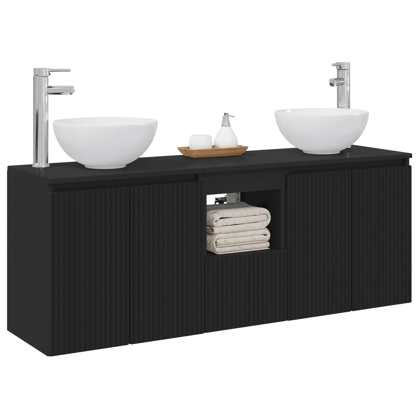 Baderomsskapsett 3 stk. Svart 49,5 x 35 x 63 cm Konstruert tre