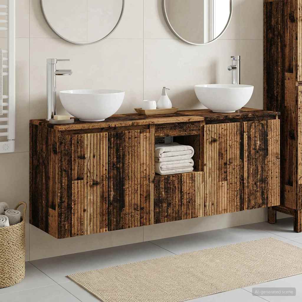 Baderomsskapsett 3 stk. Gammelt tre 49,5 x 35 x 63 cm