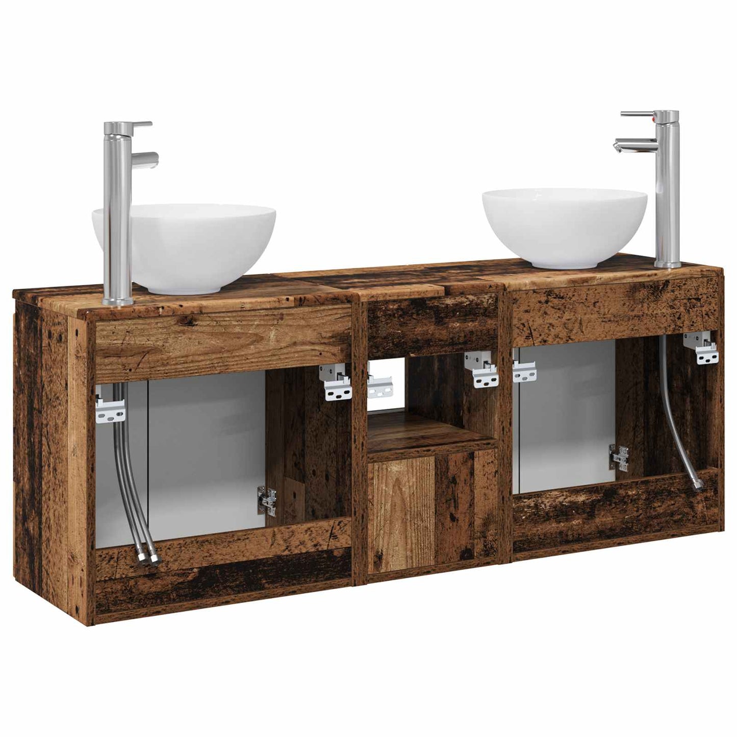 Baderomsskapsett 3 stk. Gammelt tre 49,5 x 35 x 63 cm