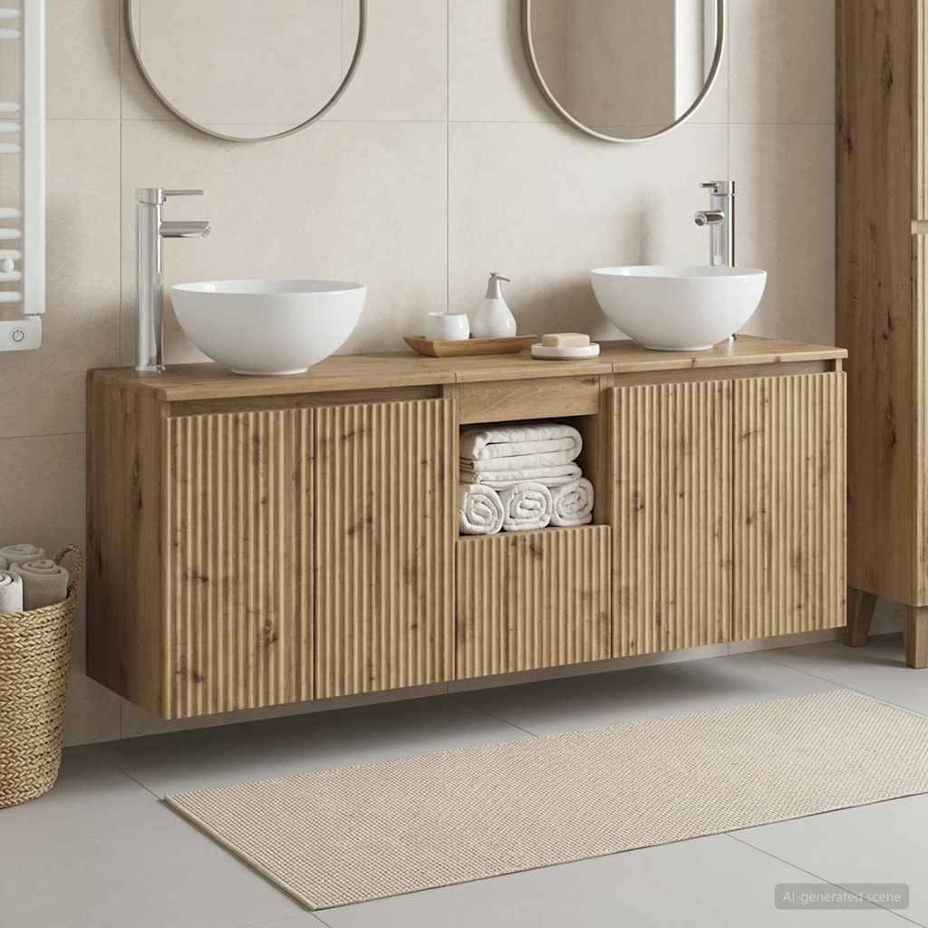 Baderomsskapsett 3 stk. Artisan eik 49,5 x 41 x 64,5 cm