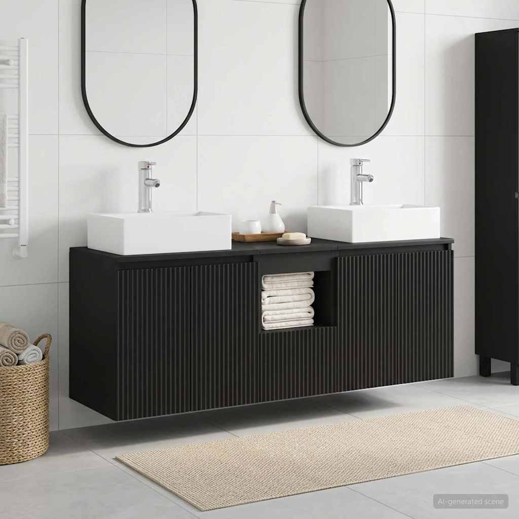 Baderomsskapsett 3 stk. Svart 49,5 x 41 x 62,5 cm