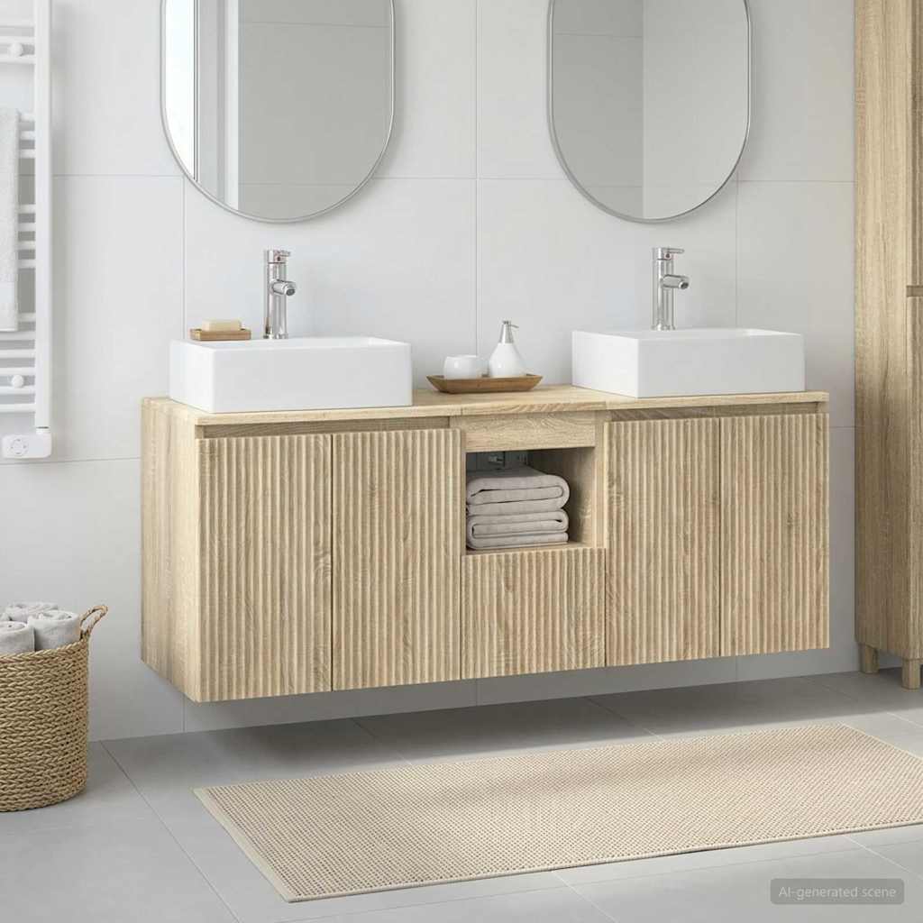 Baderomsskapsett 3 stk. Sonoma eik 49,5 x 41 x 62,5 cm