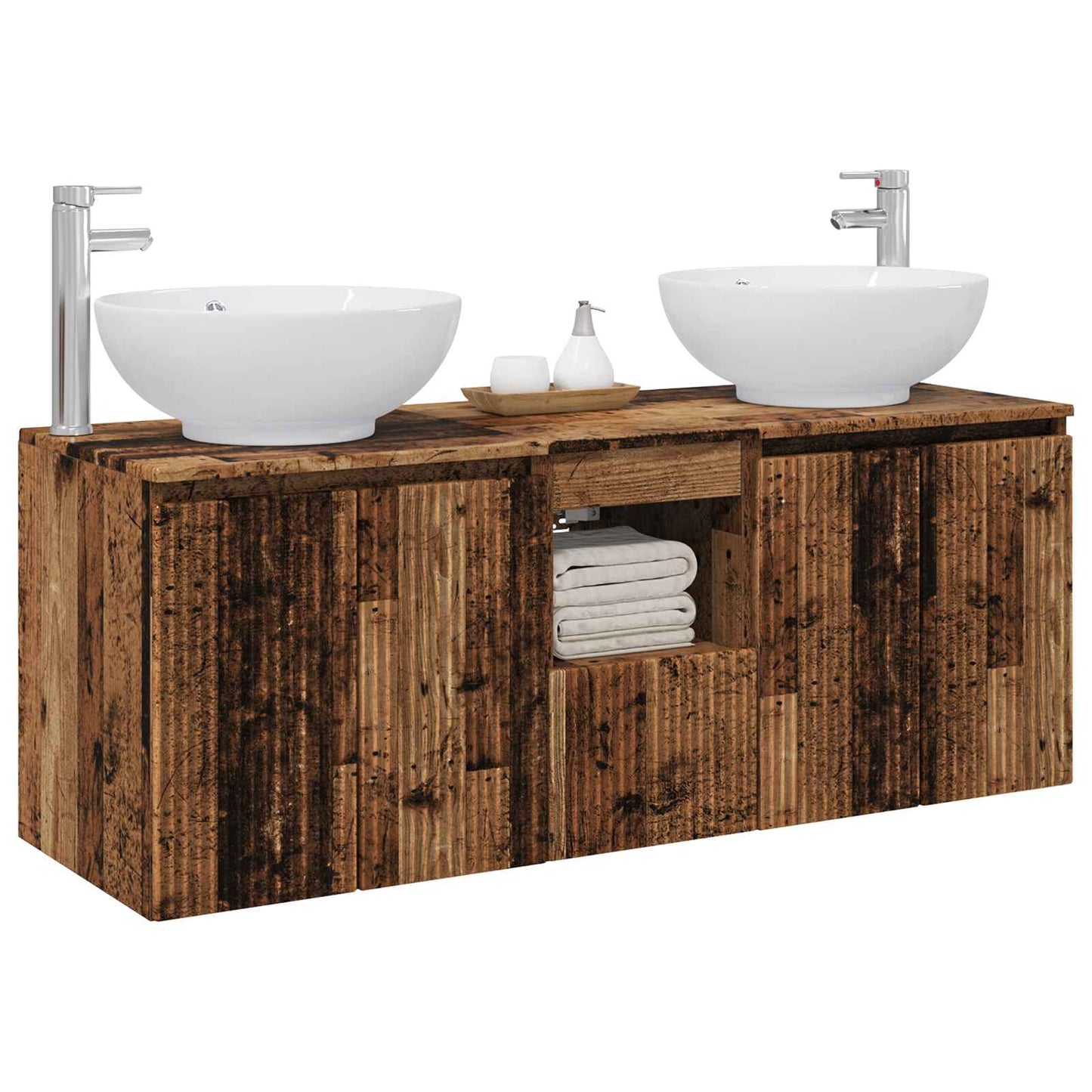 Baderomsskapsett 3 stk. Gammelt tre 49,5 x 44,5 x 65 cm