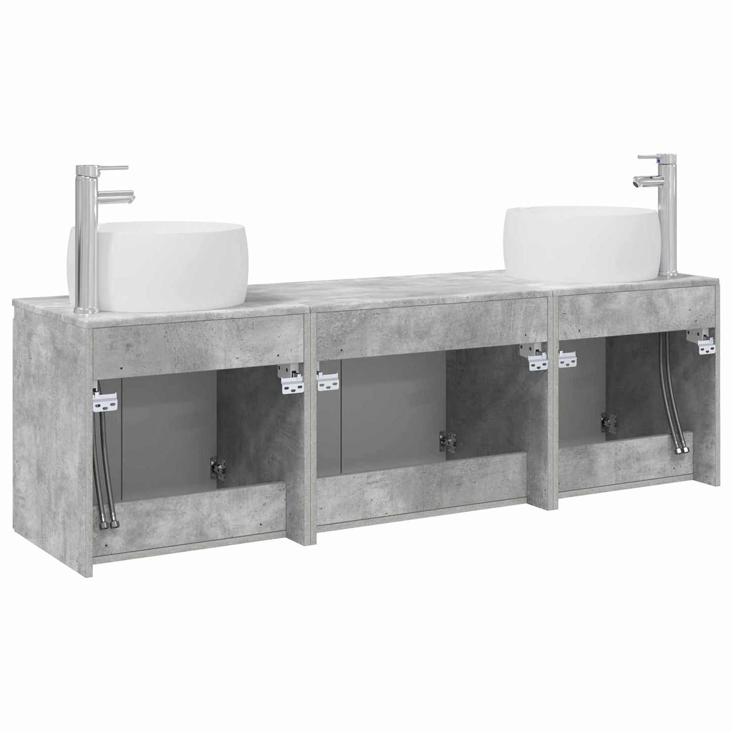 Baderomsskapsett 3 stk. Betonggrå 49,5 x 44,5 x 66 cm