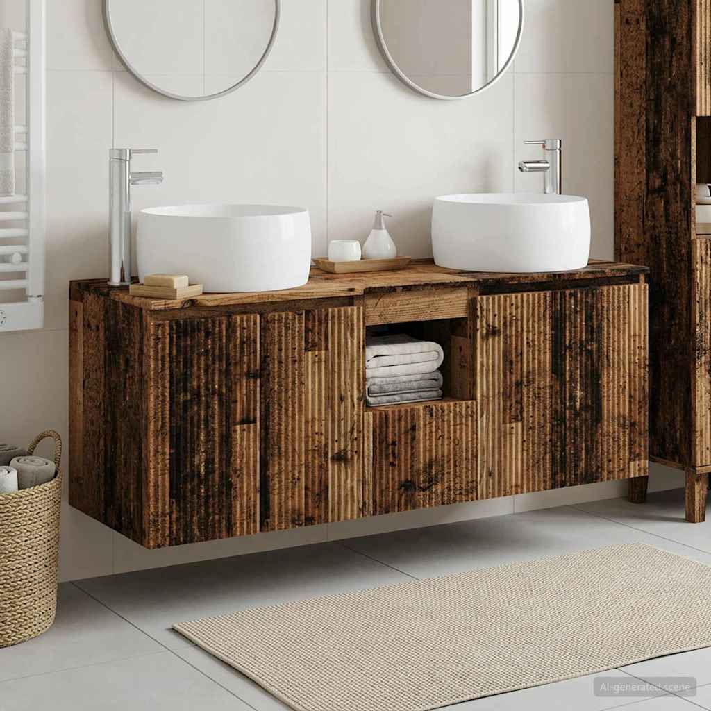 Baderomsskapsett 3 stk. Gammelt tre 49,5 x 44,5 x 66 cm