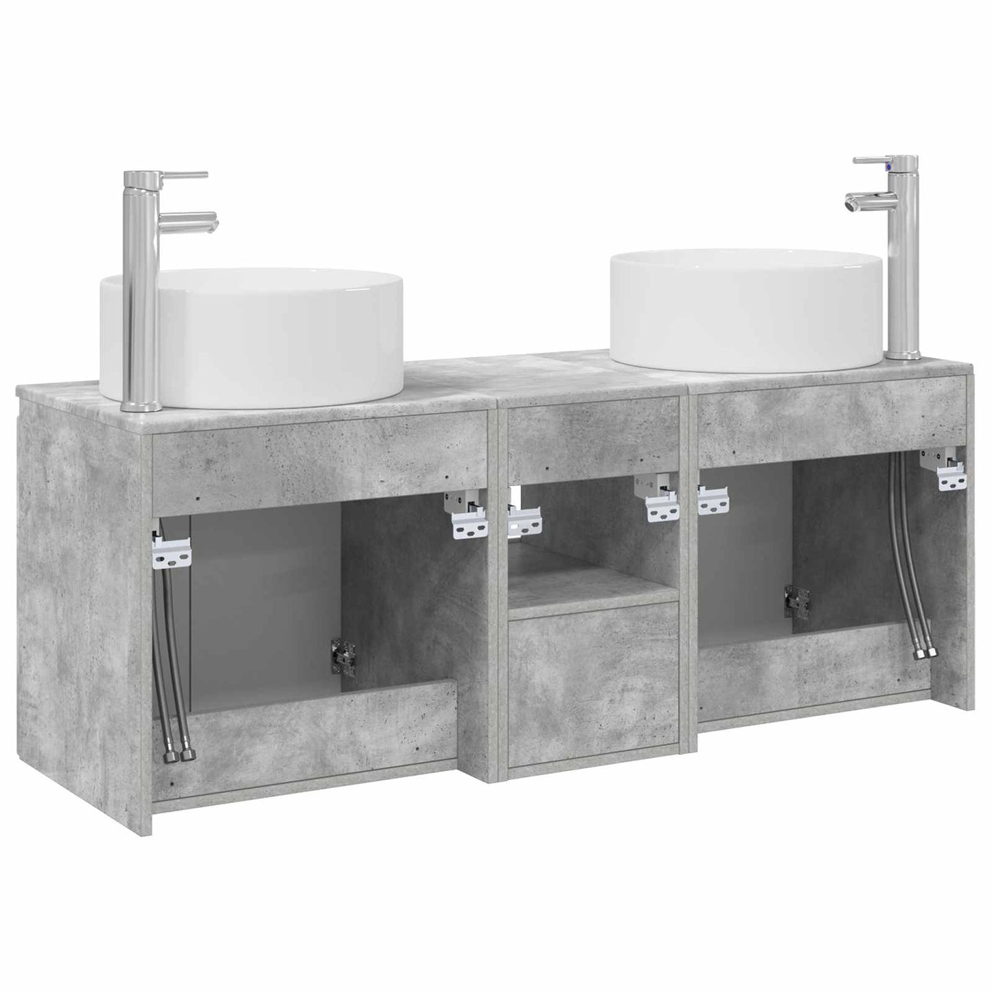 Baderomsskapsett 3 stk. Betonggrå 49,5 x 44,5 x 65,5 cm