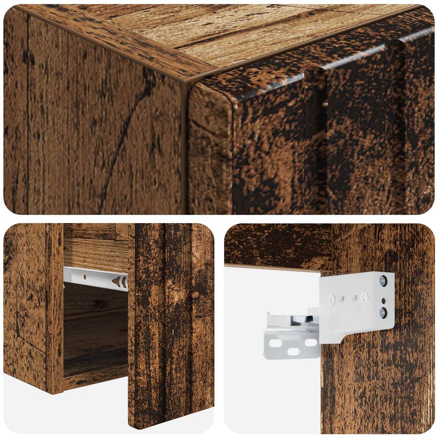 Baderomsskapsett 3 stk. Gammelt tre 49 x 44,5 x 65 cm