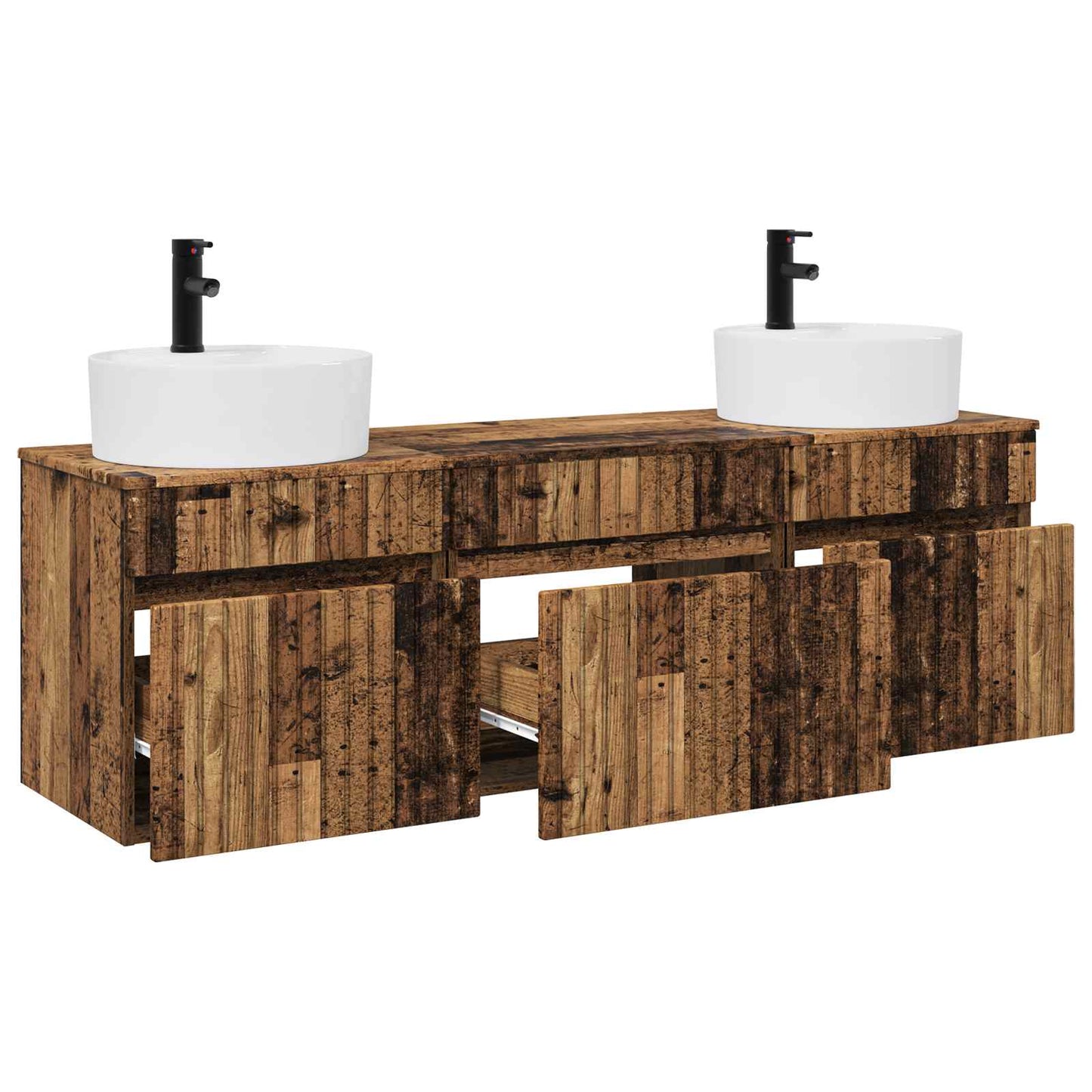 Baderomsskapsett 3 stk. Gammelt tre 49 x 44,5 x 65 cm