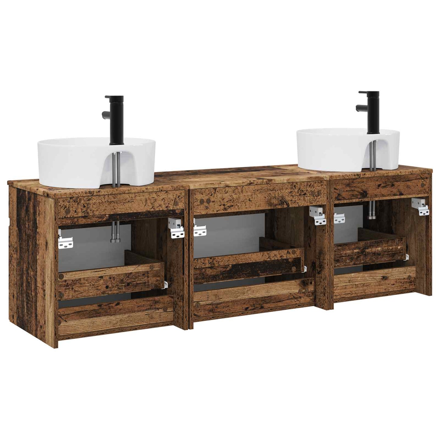 Baderomsskapsett 3 stk. Gammelt tre 49 x 44,5 x 65 cm