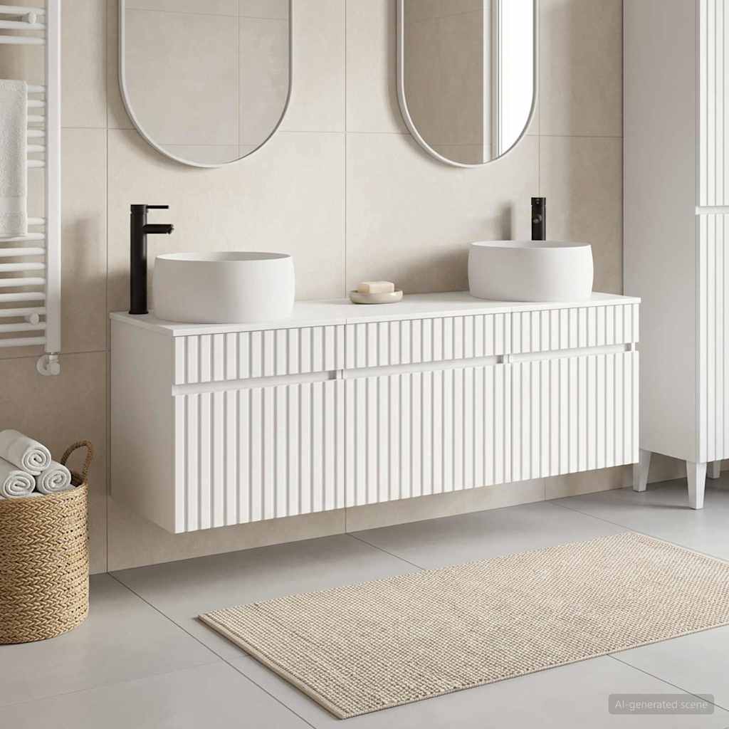 Baderomsskapsett 3 stk. Hvit 49 x 44,5 x 66 cm Konstruert tre