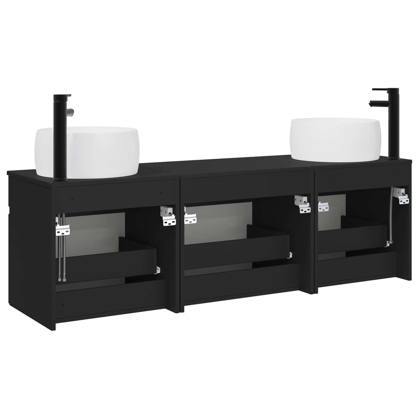 Baderomsskapsett 3 stk. Svart 49 x 44,5 x 66 cm Konstruert tre