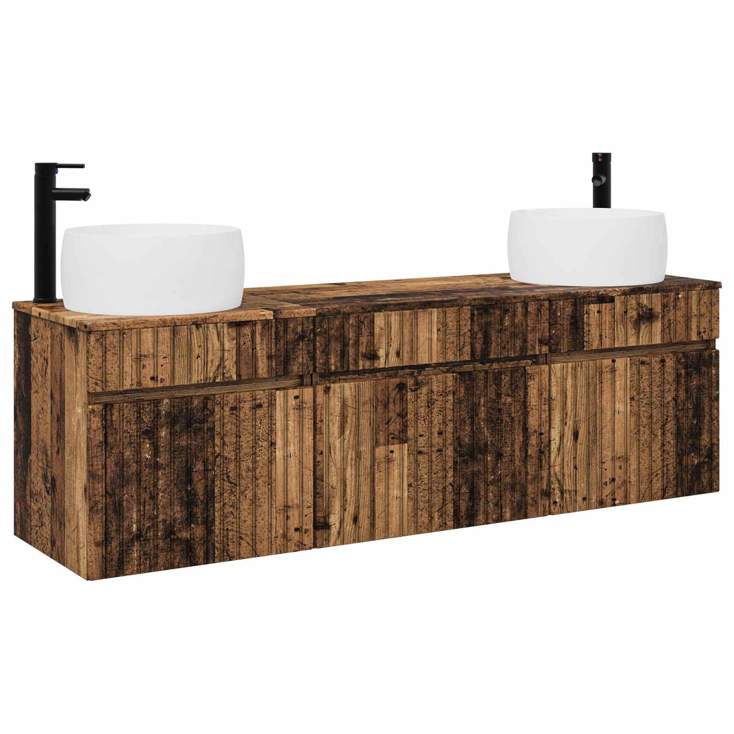 Baderomsskapsett 3 stk. Gammelt tre 49 x 44,5 x 66 cm
