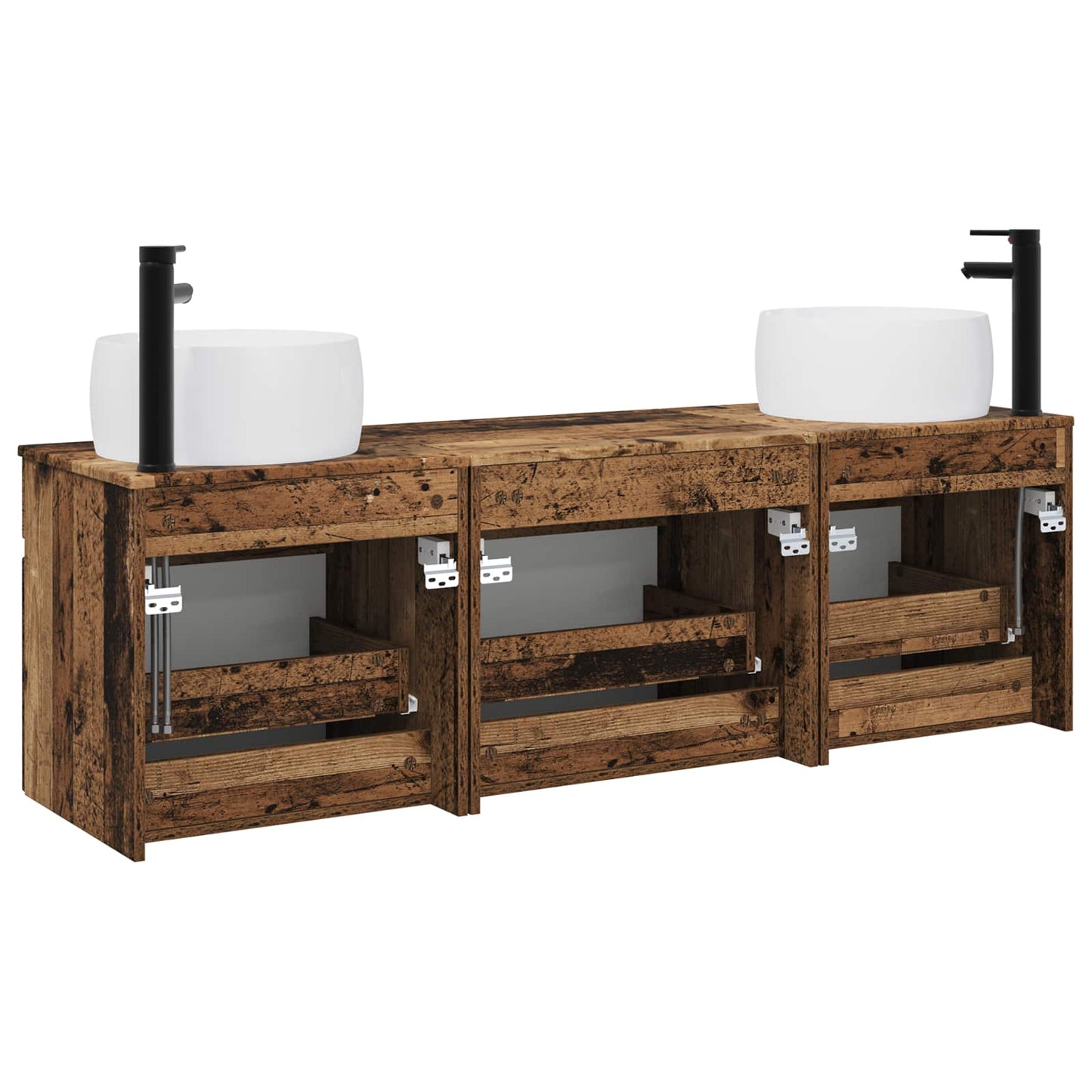 Baderomsskapsett 3 stk. Gammelt tre 49 x 44,5 x 66 cm