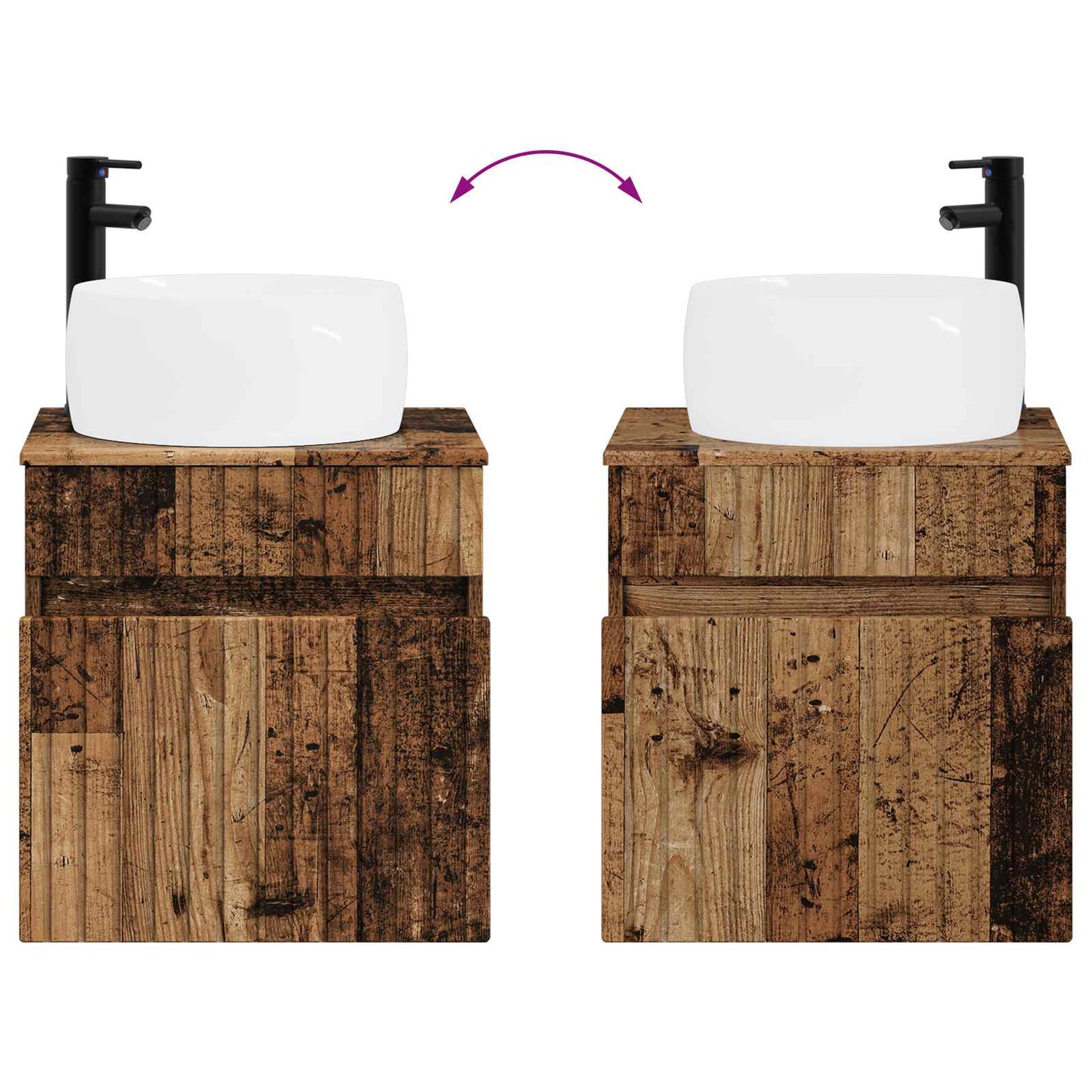 Baderomsskapsett 3 stk. Gammelt tre 49 x 44,5 x 66 cm
