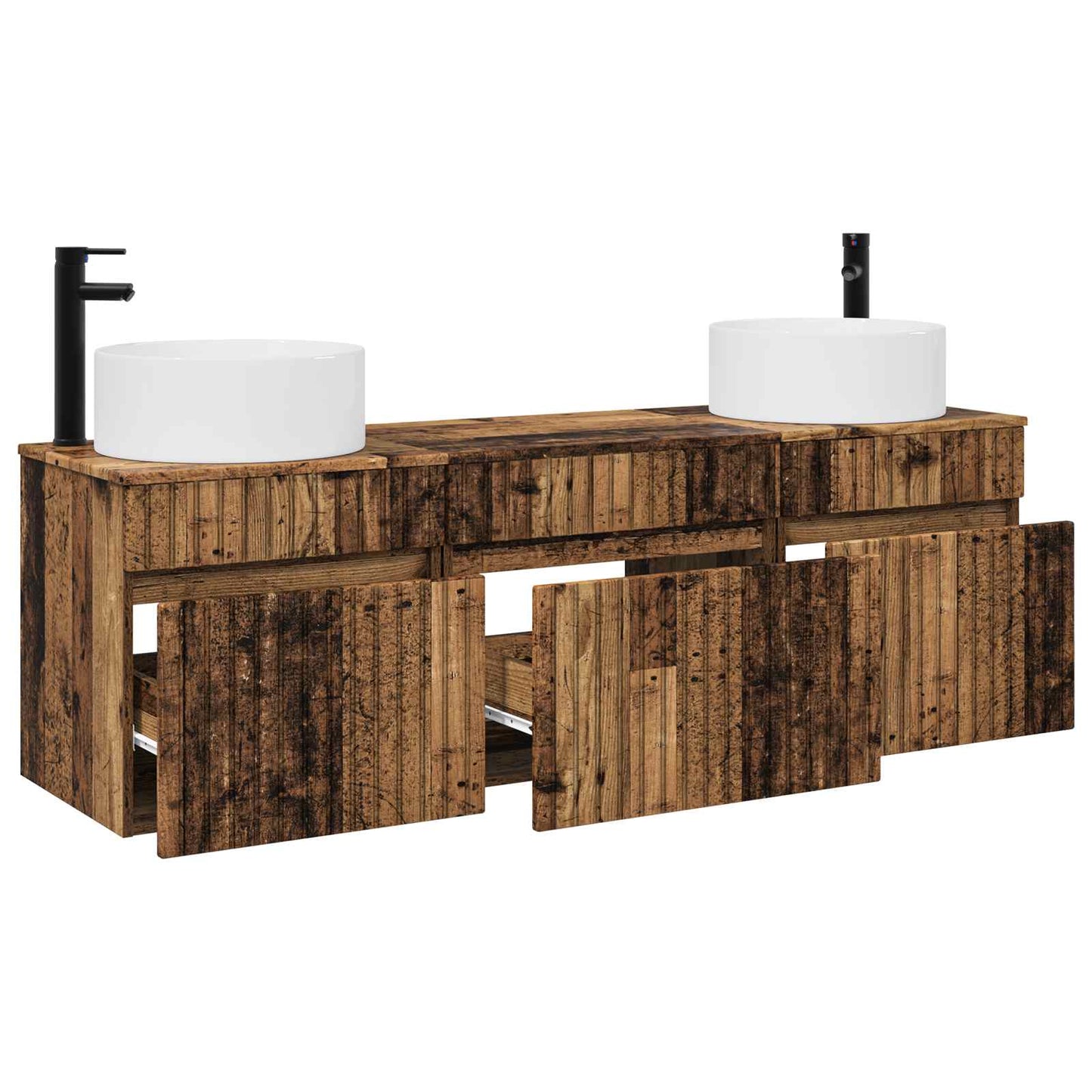 Baderomsskapsett 3 stk. Gammelt tre 49 x 44,5 x 65,5 cm