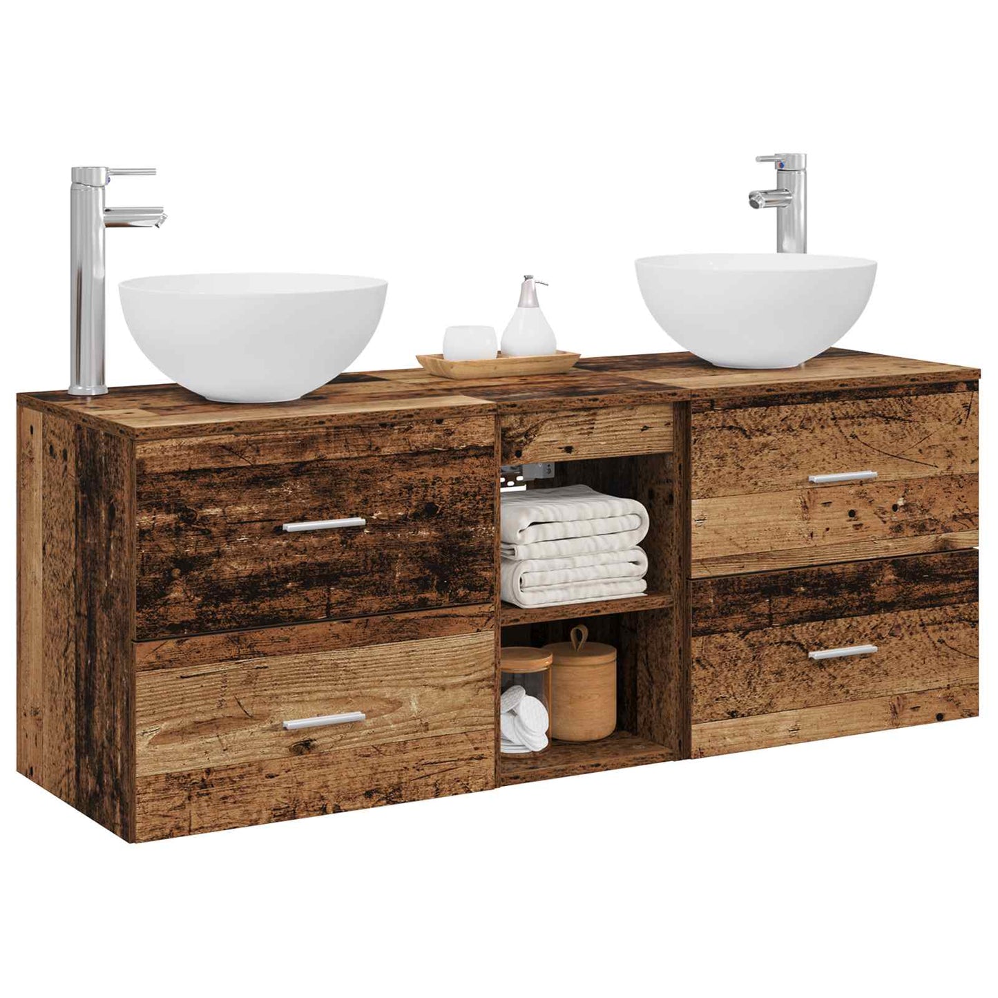 Baderomsskapsett 3 stk. Gammelt tre 49,5 x 35 x 63 cm