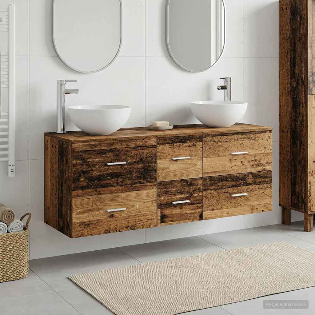 Baderomsskapsett 3 stk. Gammelt tre 49,5 x 35 x 63 cm