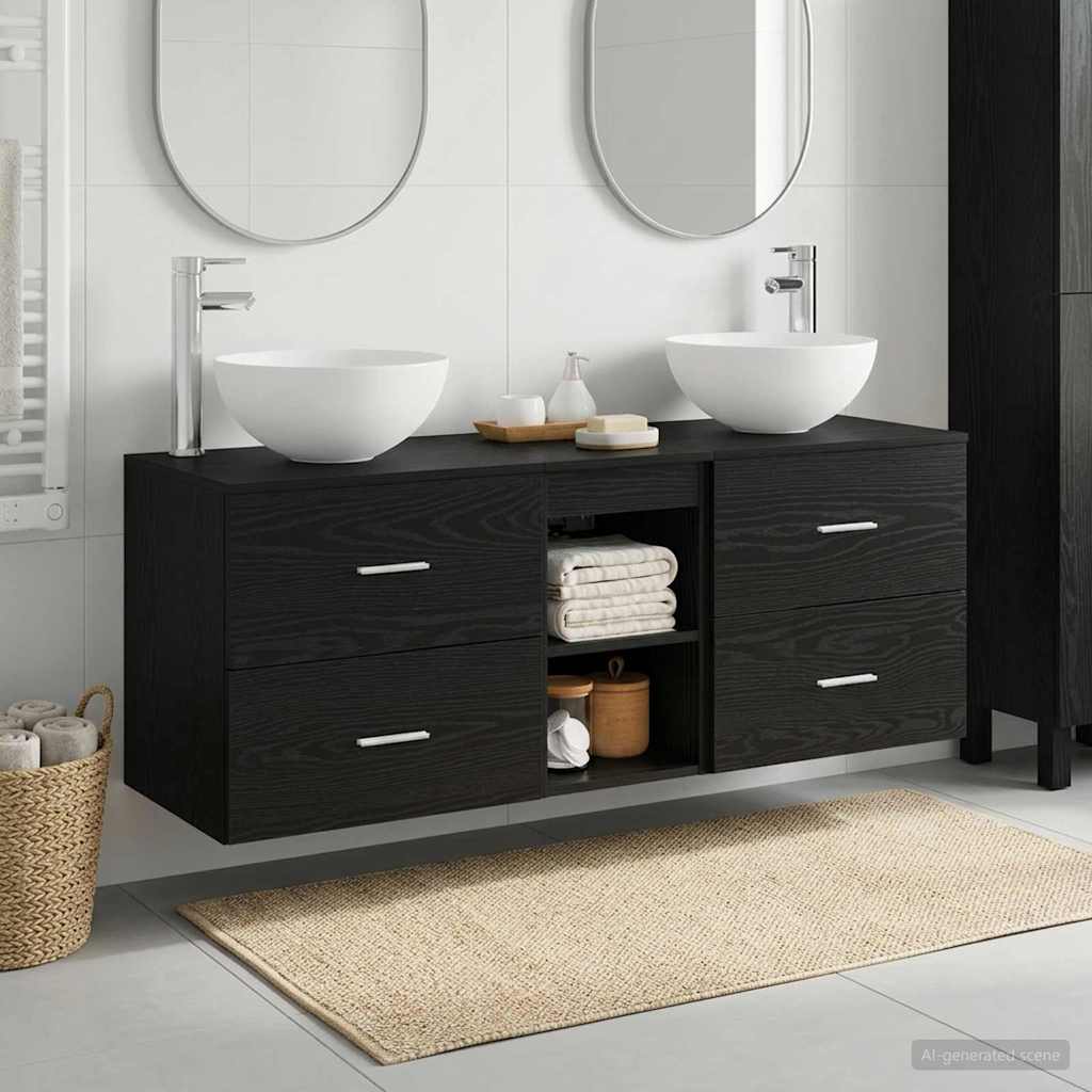 Baderomsskapsett 3 stk. Svart eik 49,5 x 41 x 64,5 cm