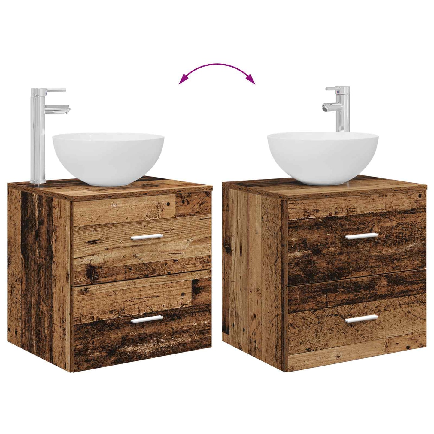 Baderomsskapsett 3 stk. Gammelt tre 49,5 x 41 x 64,5 cm