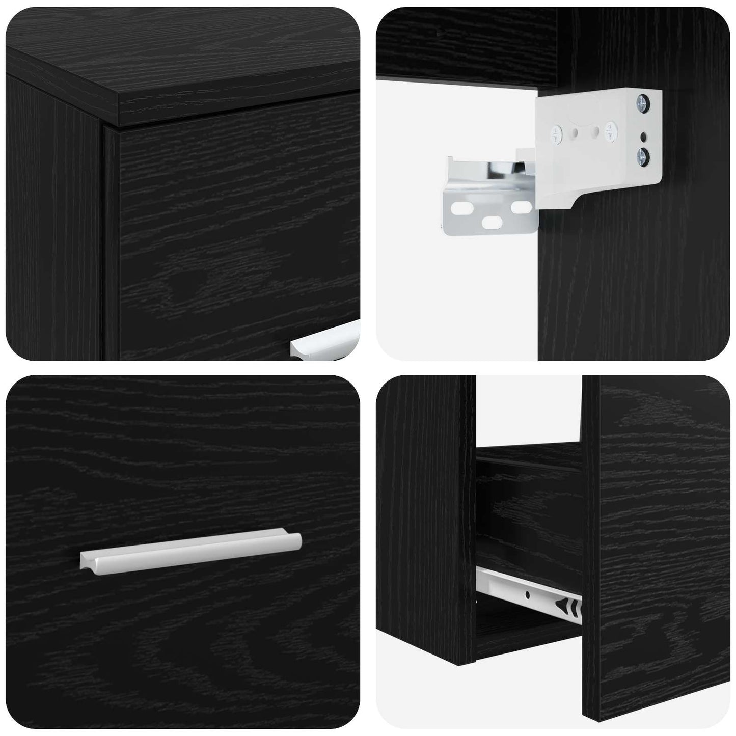 Baderomsskapsett 3 stk. Svart eik 49,5 x 41 x 64,5 cm