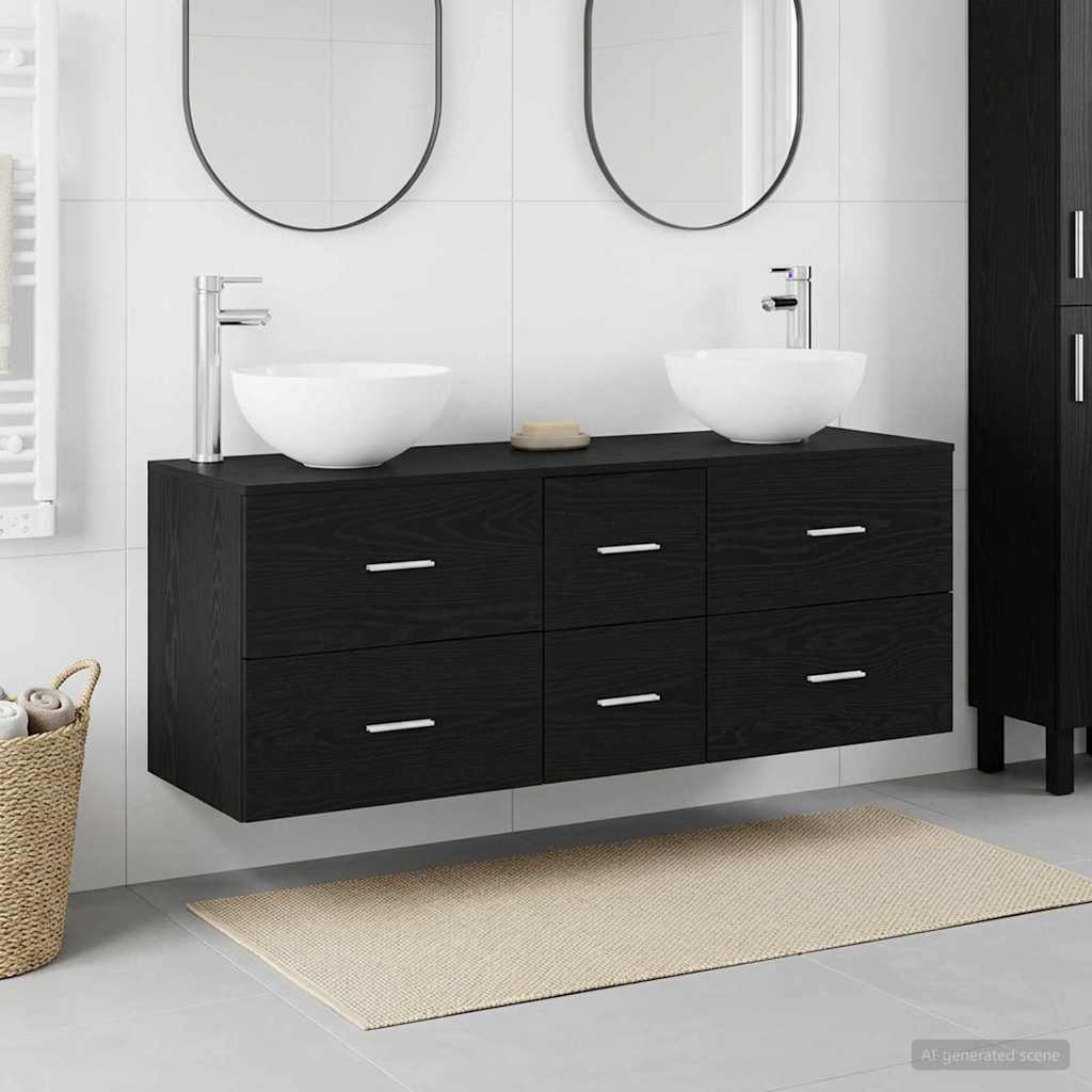 Baderomsskapsett 3 stk. Svart eik 49,5 x 41 x 64,5 cm