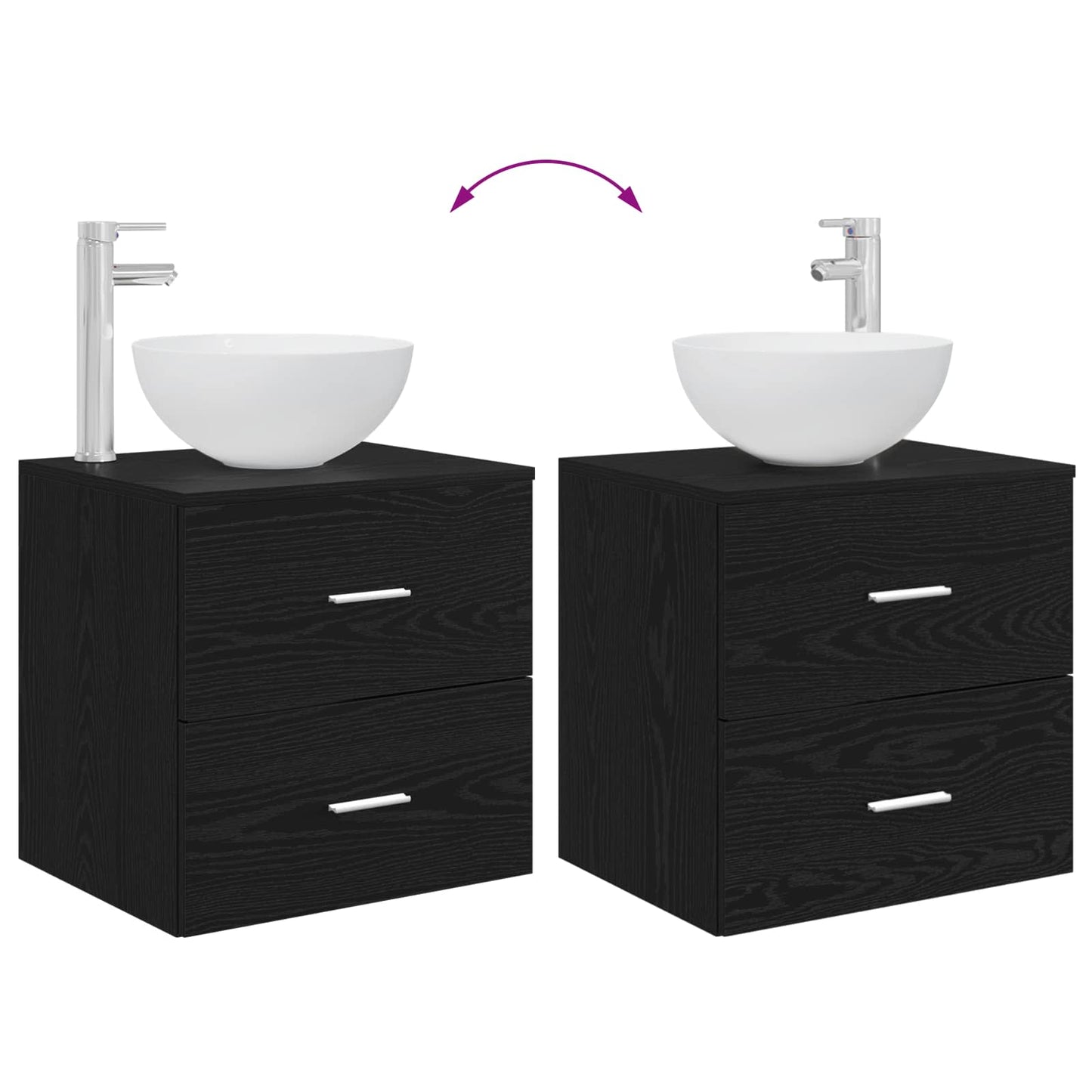 Baderomsskapsett 3 stk. Svart eik 49,5 x 41 x 64,5 cm
