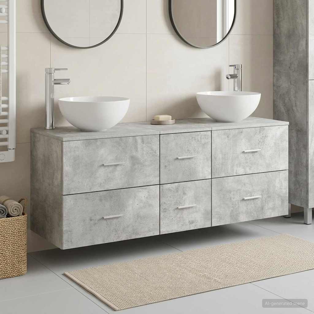 Baderomsskapsett 3 stk. Betonggrå 49,5 x 41 x 64,5 cm