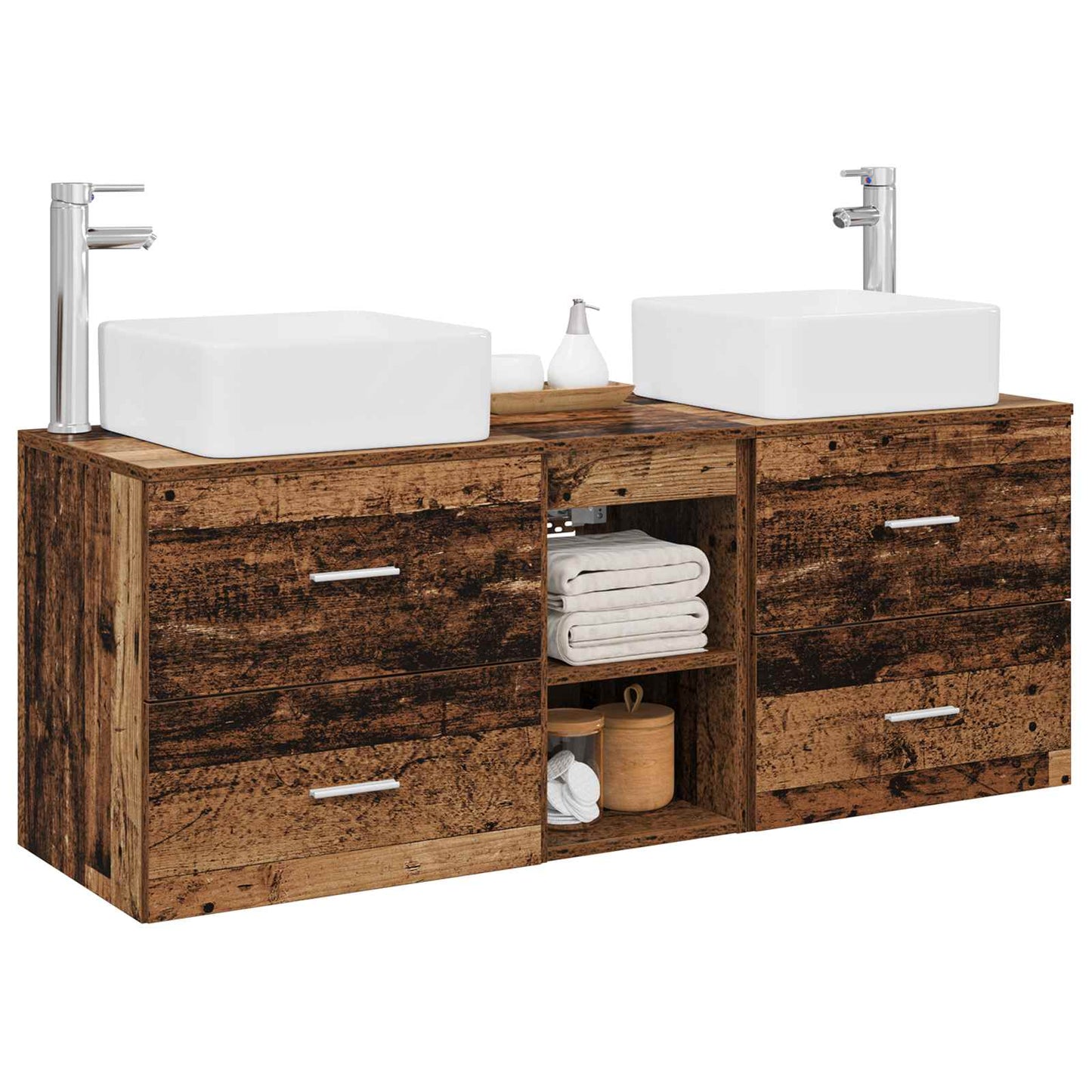 Baderomsskapsett 3 stk. Gammelt tre 49,5 x 41 x 63 cm