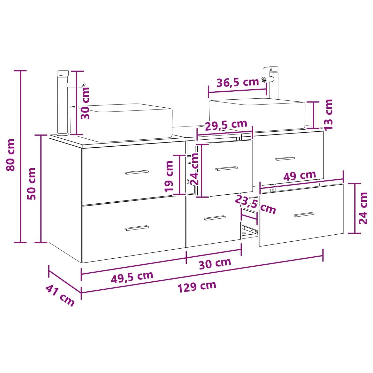Baderomsskapsett 3 stk. Hvit 49,5 x 41 x 63 cm Konstruert tre