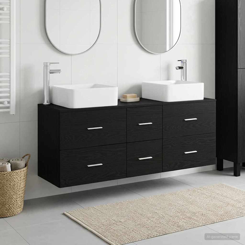 Baderomsskapsett 3 stk. Svart 49,5 x 41 x 63 cm Konstruert tre