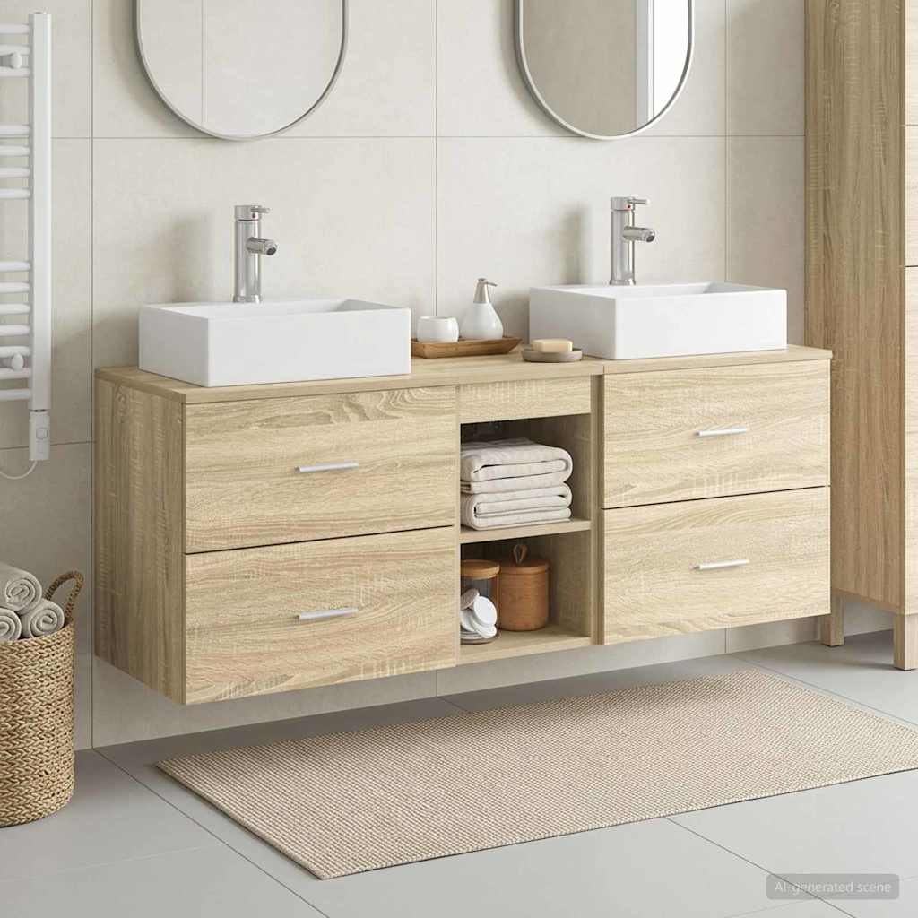 Baderomsskapsett 3 stk. Sonoma eik 49,5 x 41 x 62,5 cm