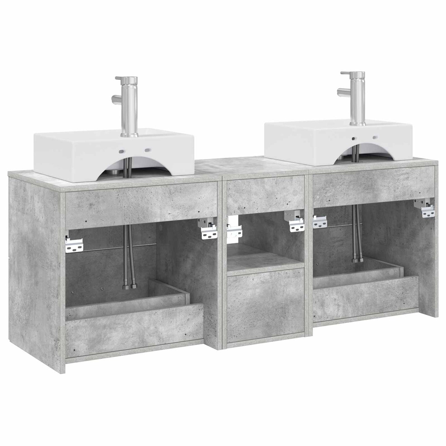 Baderomsskapsett 3 stk. Betonggrå 49,5 x 41 x 62,5 cm