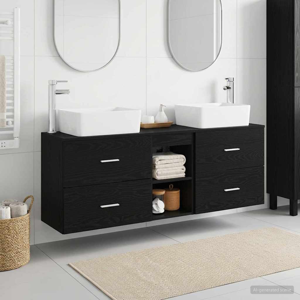 Baderomsskapsett 3 stk. Svart 53 x 34,5 x 63 cm Konstruert tre
