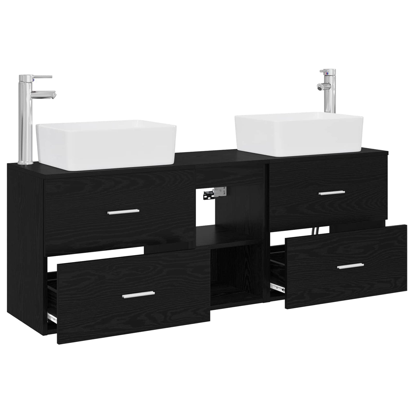 Baderomsskapsett 3 stk. Svart 53 x 34,5 x 63 cm Konstruert tre