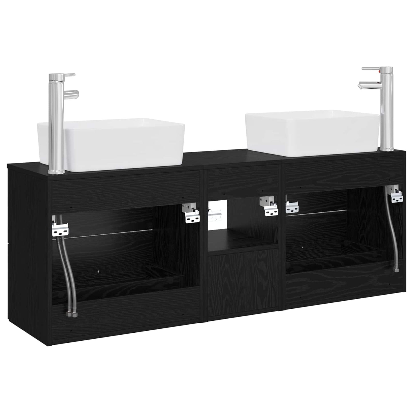 Baderomsskapsett 3 stk. Svart 53 x 34,5 x 63 cm Konstruert tre
