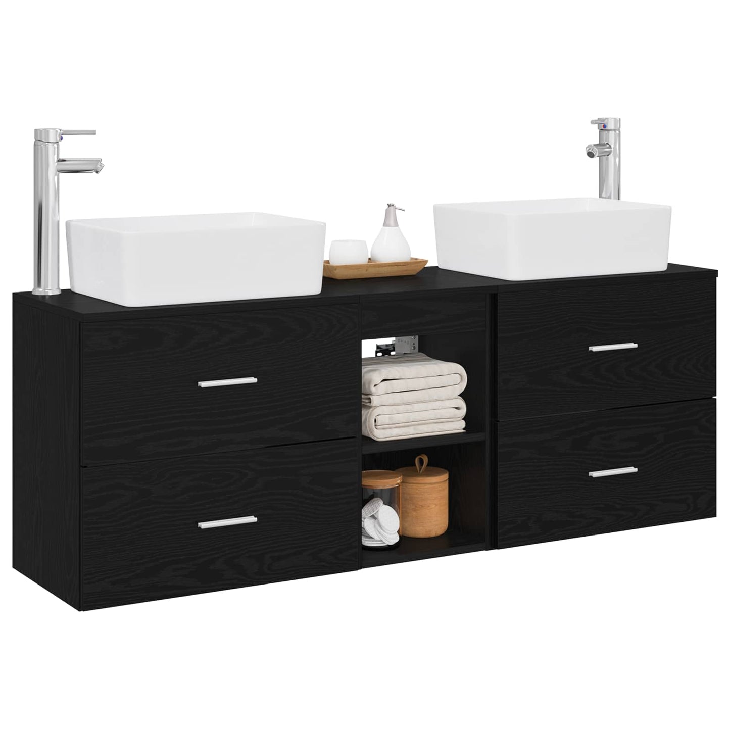 Baderomsskapsett 3 stk. Svart 53 x 34,5 x 63 cm Konstruert tre