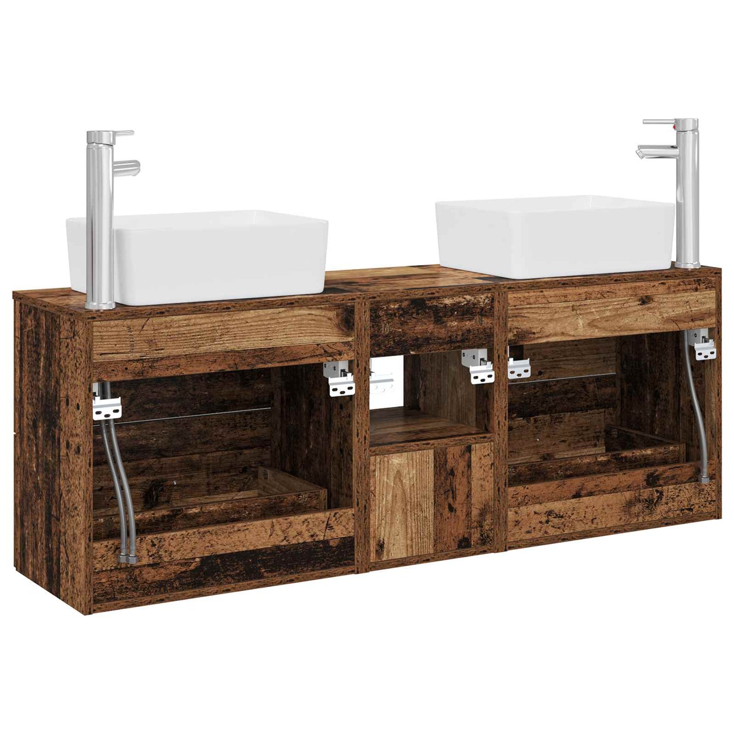 Baderomsskapsett 3 stk. Gammelt tre 53 x 34,5 x 63 cm
