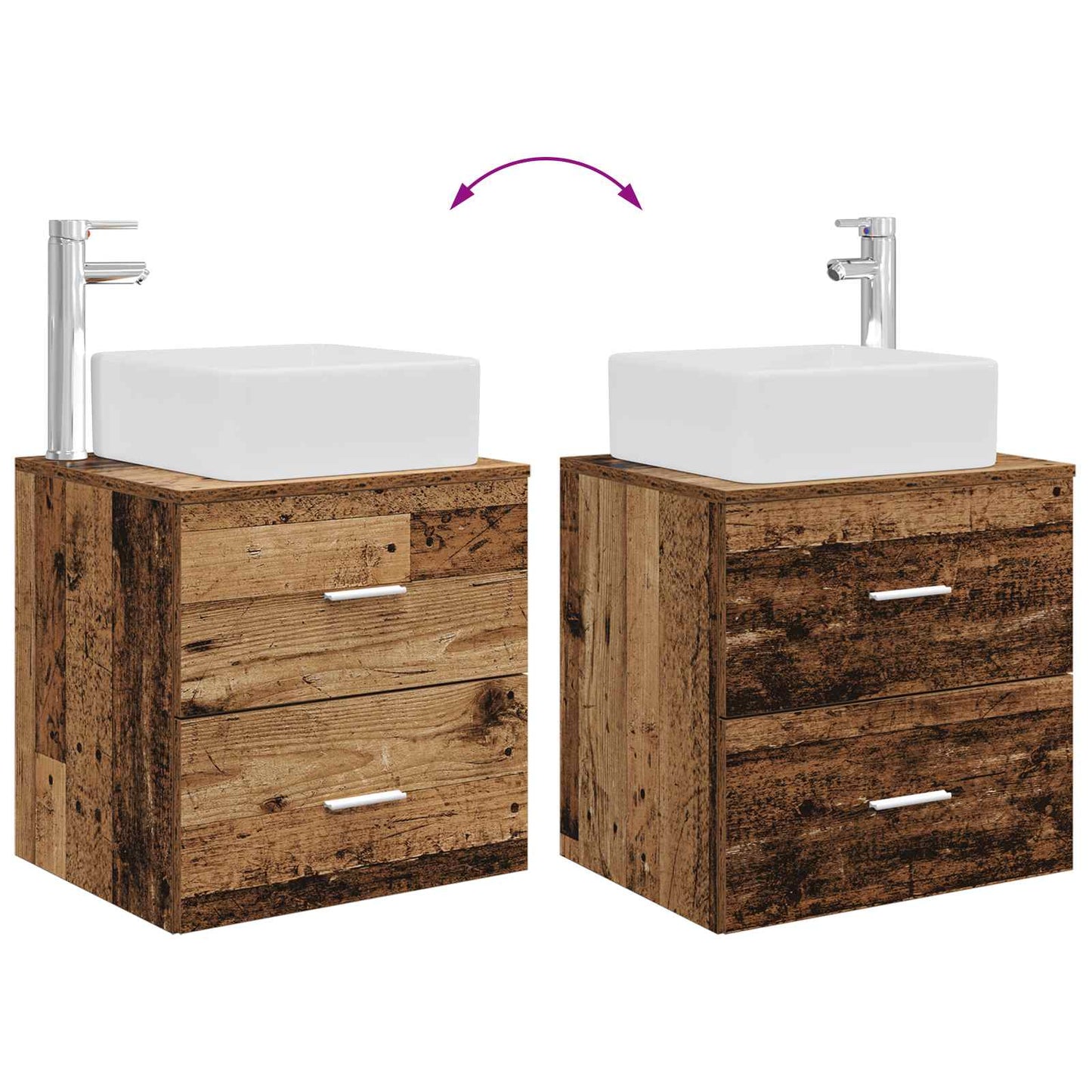 Baderomsskapsett 3 stk. Gammelt tre 53 x 34,5 x 63 cm