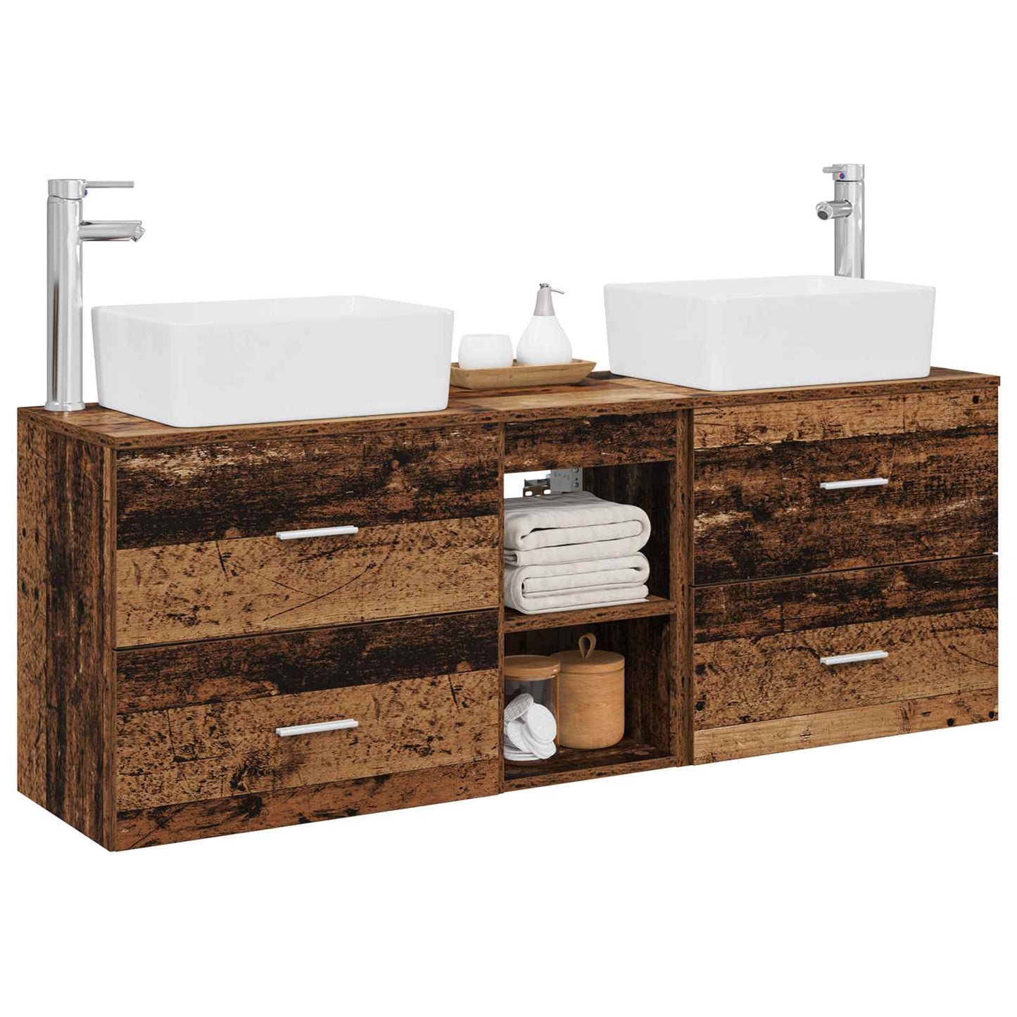 Baderomsskapsett 3 stk. Gammelt tre 53 x 34,5 x 63 cm