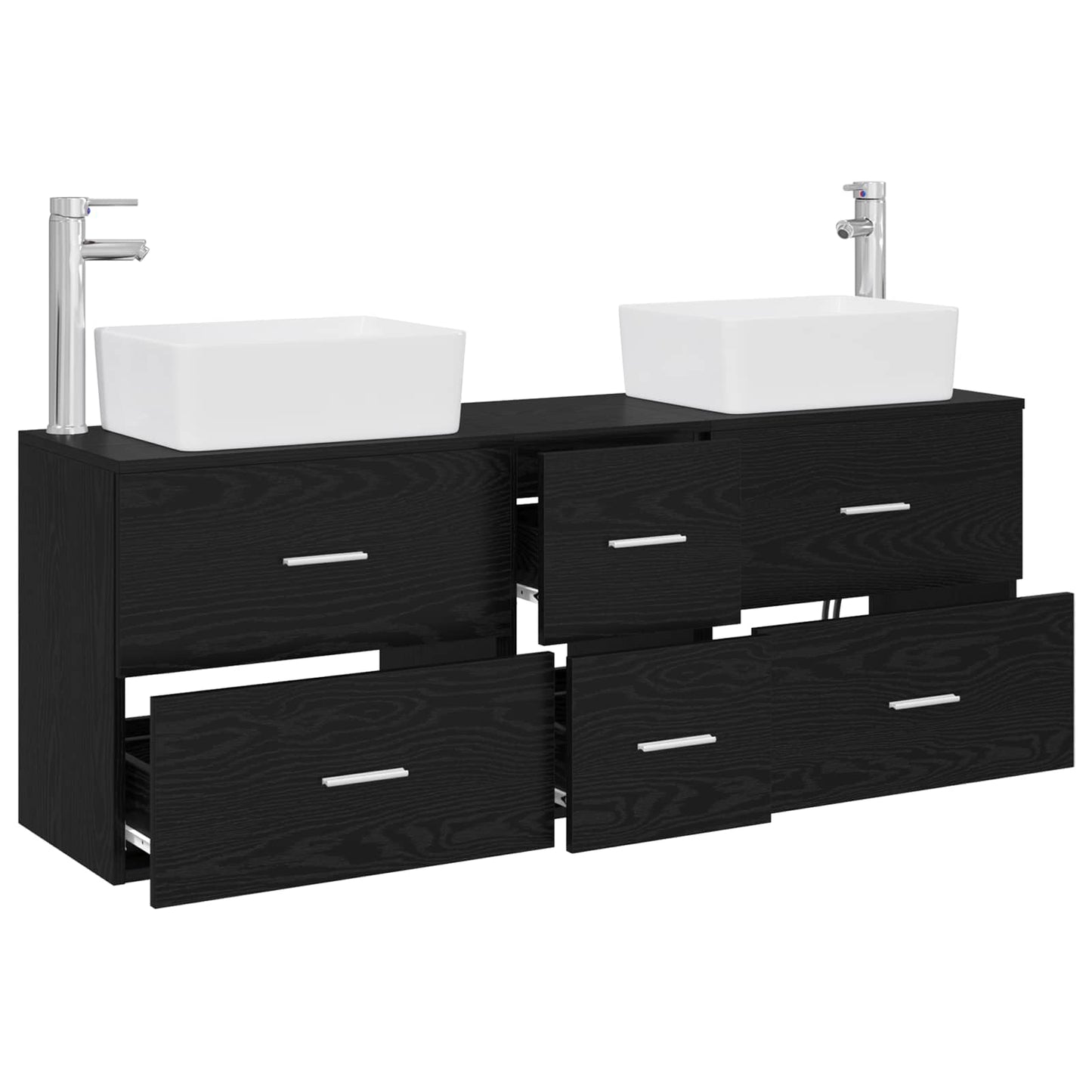 Baderomsskapsett 3 stk. Svart 53 x 34,5 x 63 cm Konstruert tre