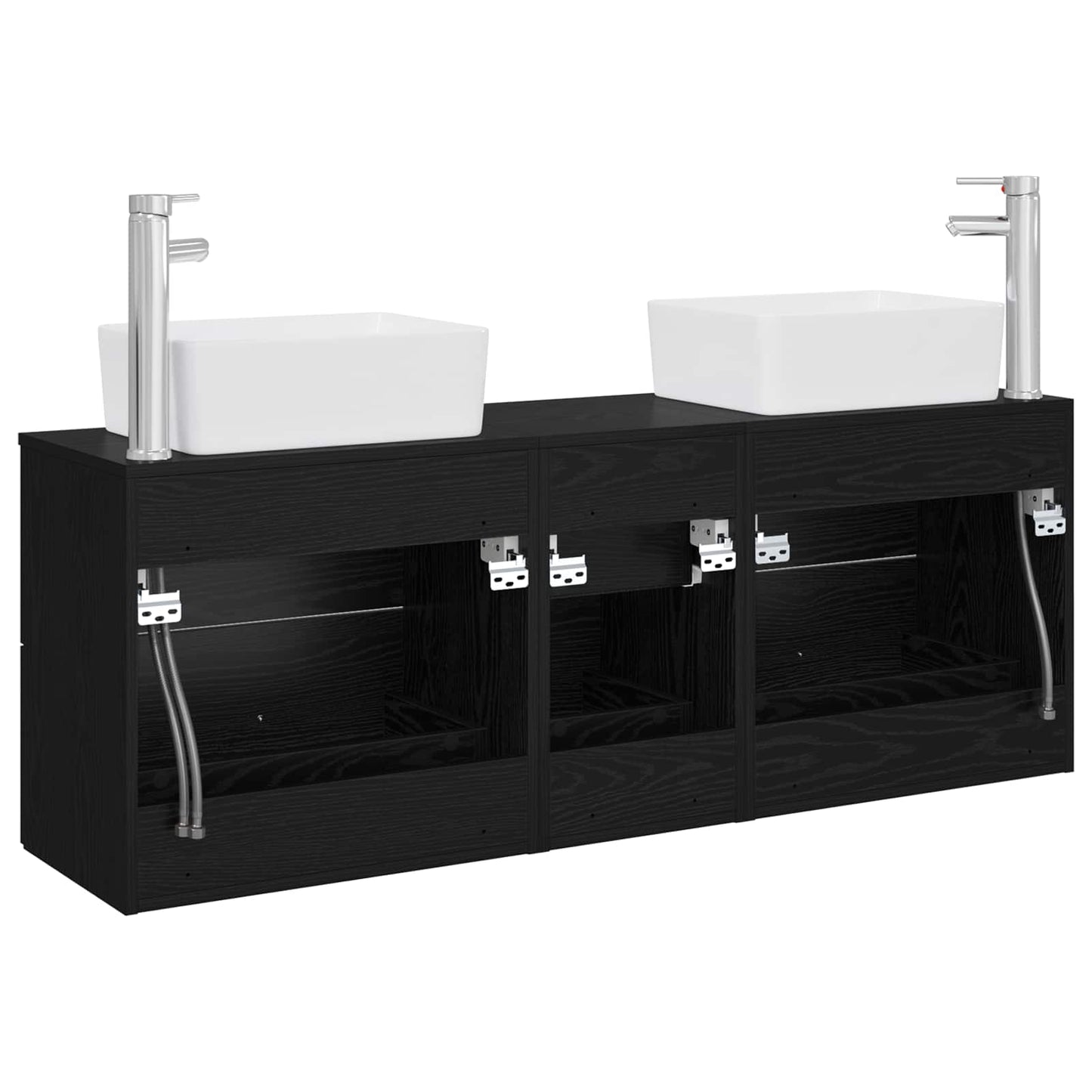 Baderomsskapsett 3 stk. Svart 53 x 34,5 x 63 cm Konstruert tre