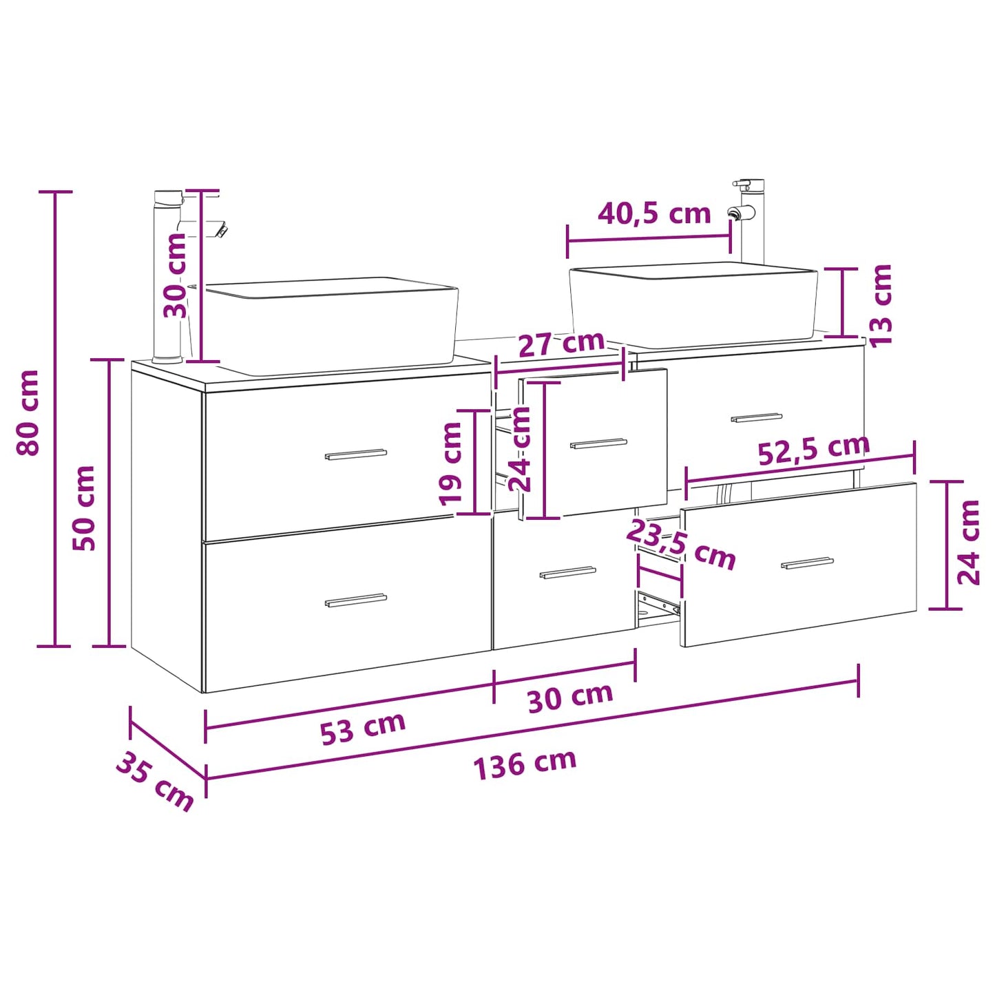 Baderomsskapsett 3 stk. Svart 53 x 34,5 x 63 cm Konstruert tre