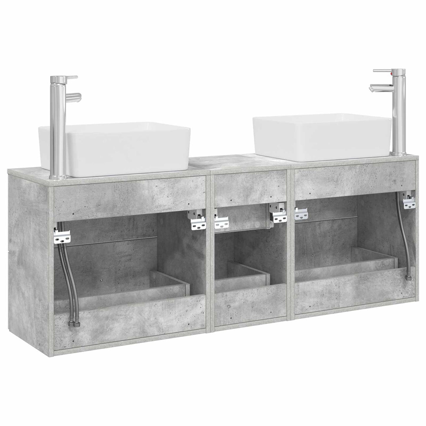 Baderomsskapsett 3 stk. Betonggrå 53 x 34,5 x 63 cm