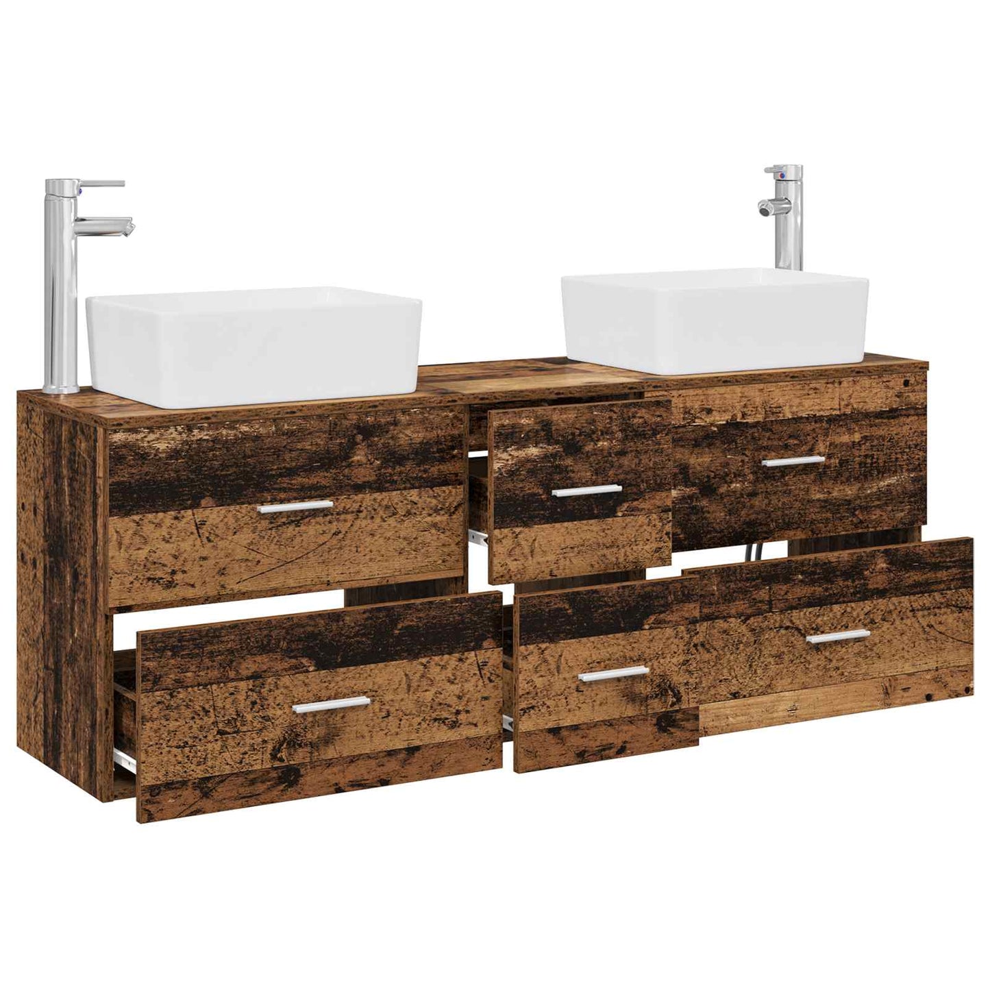 Baderomsskapsett 3 stk. Gammelt tre 53 x 34,5 x 63 cm
