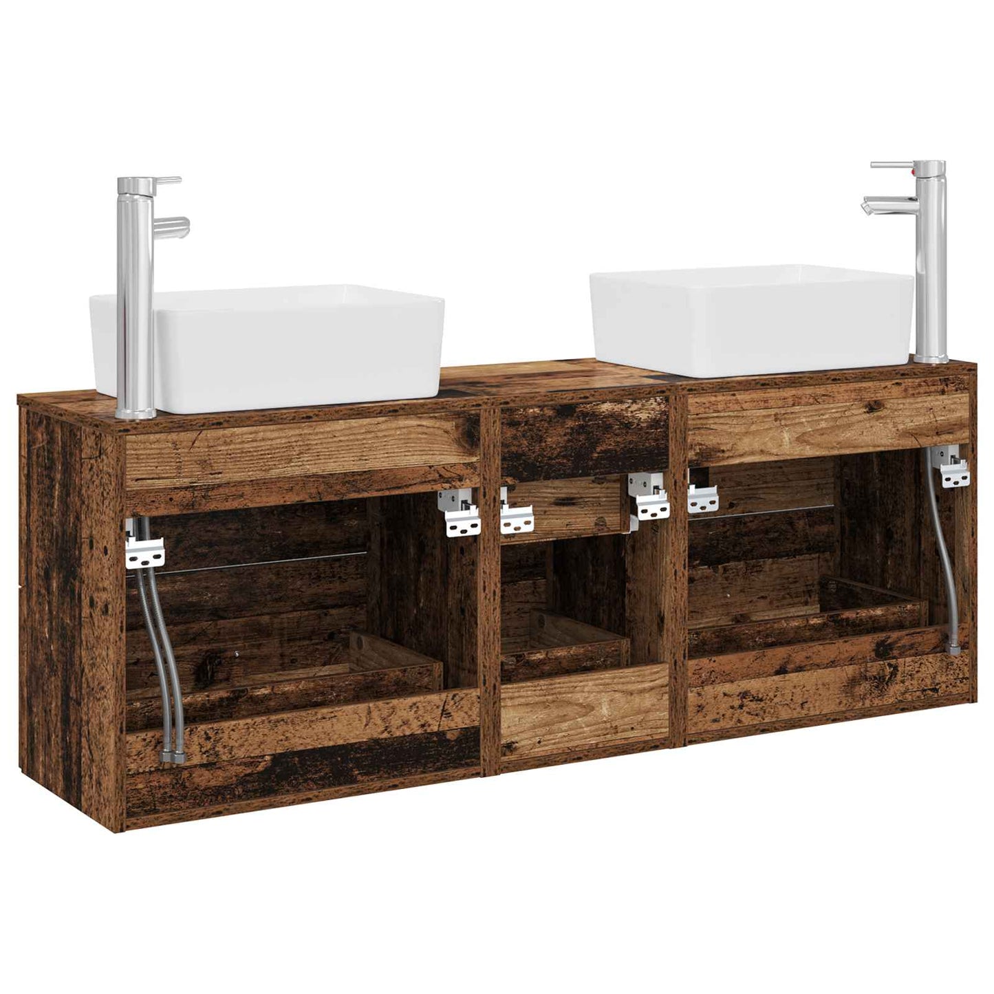 Baderomsskapsett 3 stk. Gammelt tre 53 x 34,5 x 63 cm