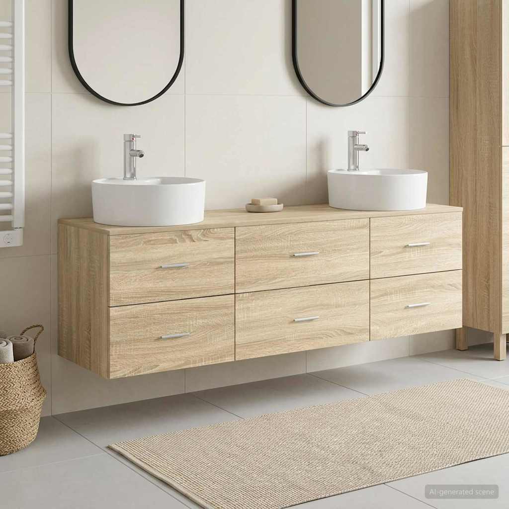 Baderomsskapsett 3 stk. Sonoma eik 62,5 x 44,5 x 50 cm