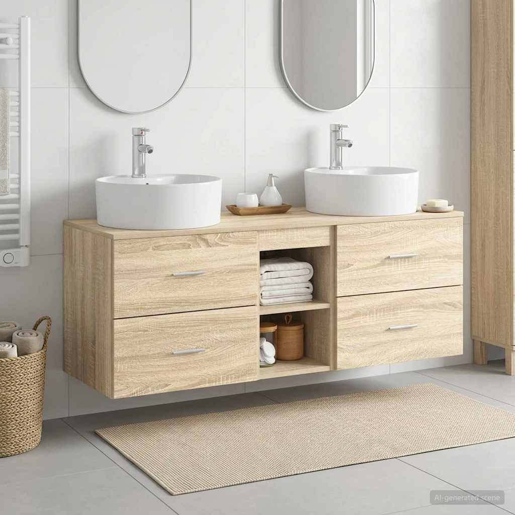 Baderomsskapsett 3 stk. Sonoma eik 49,5 x 44,5 x 65 cm