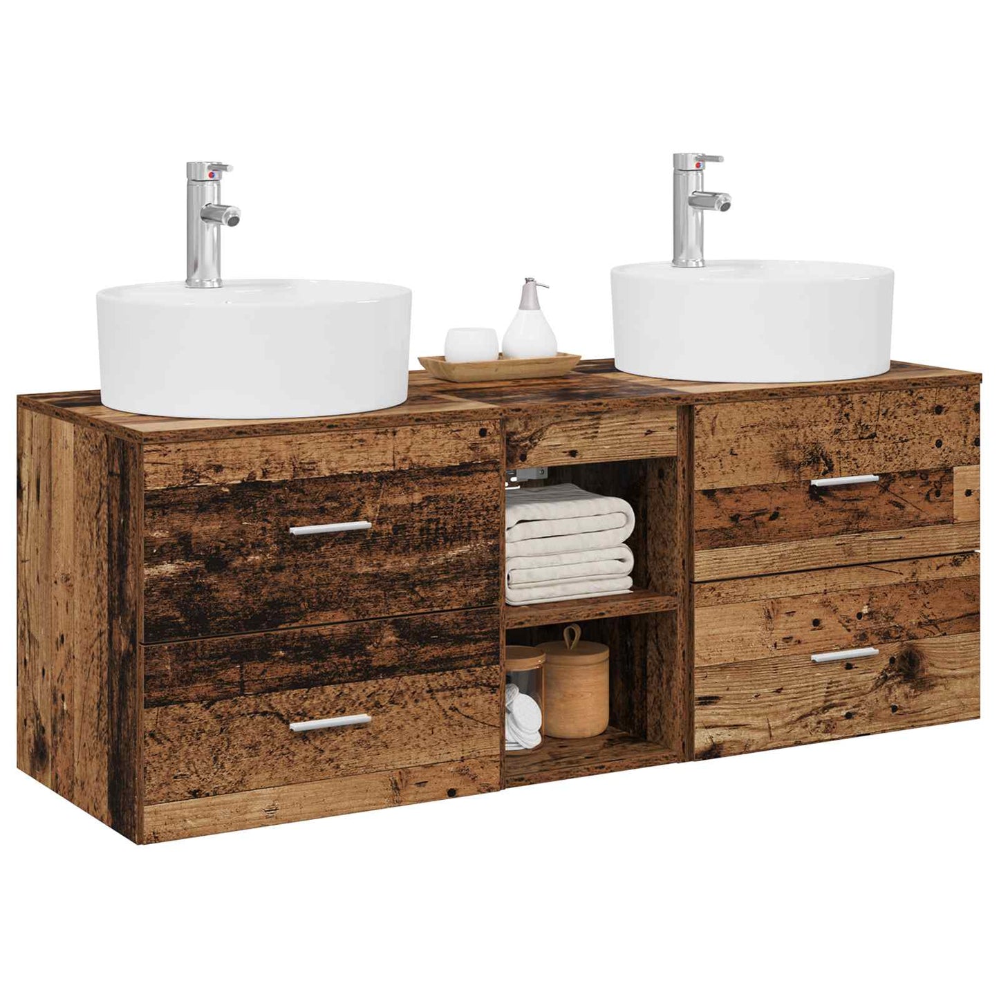 Baderomsskapsett 3 stk. Gammelt tre 49,5 x 44,5 x 65 cm
