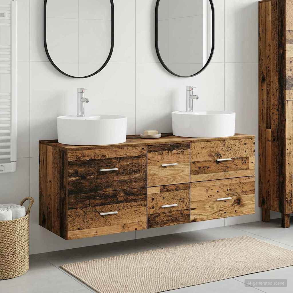 Baderomsinnredningssett 3 stk. Gammelt tre 49,5 x 44,5 x 65 cm